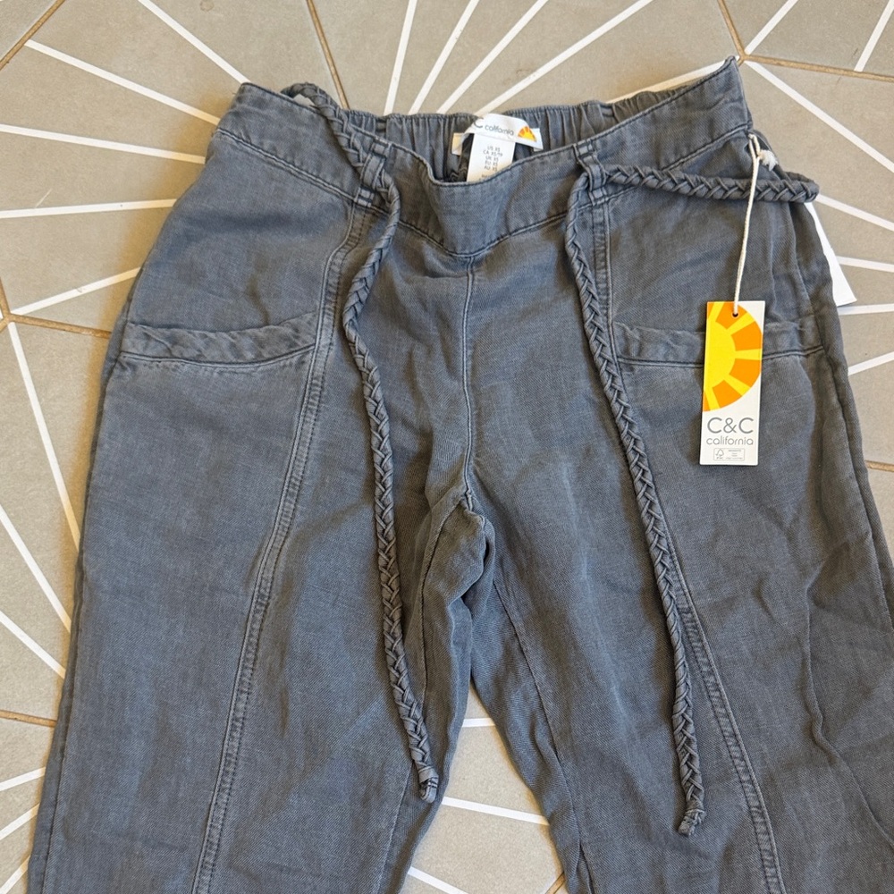 C&C California linen blend Gray Cropped Drawstring Pants NWT SZ XS - Picture 4 of 5
